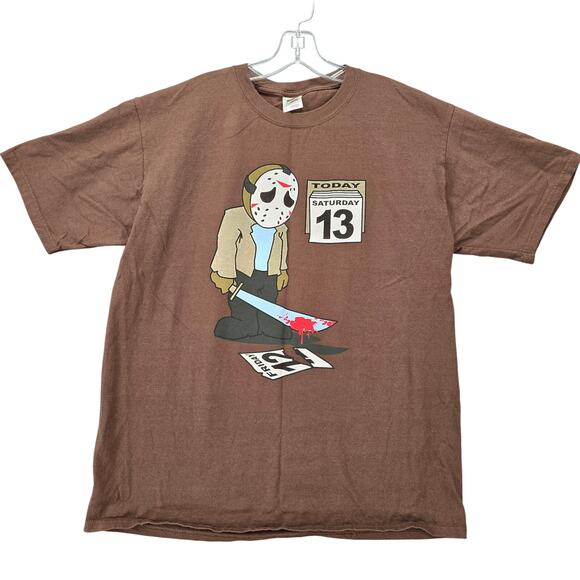 Fruit of the Loom Other - Friday 13th Brown T-Shirt Funny Graphic Art Classic Short Sleeve Crew Men Size L
